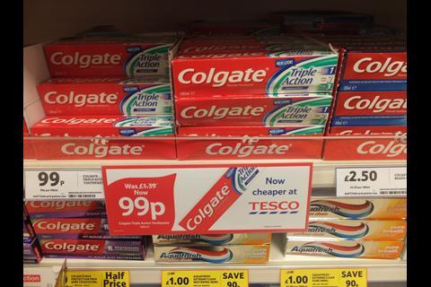 The reduced Colgate is heavily advertised in-store